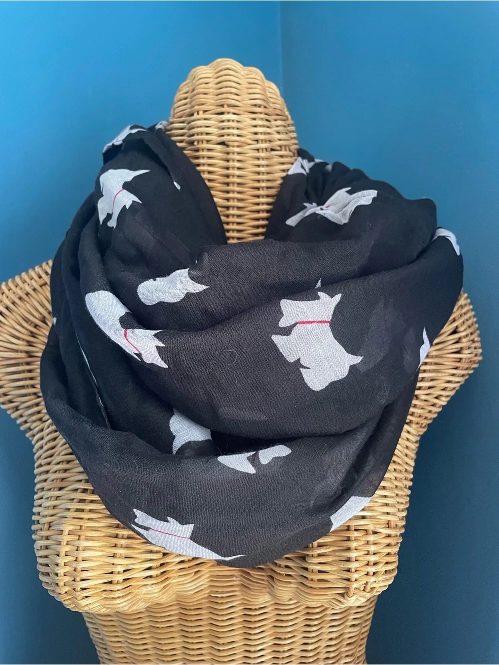 Lina and Lilly Scotty Dog Infinity Loop Scarf Black White Red